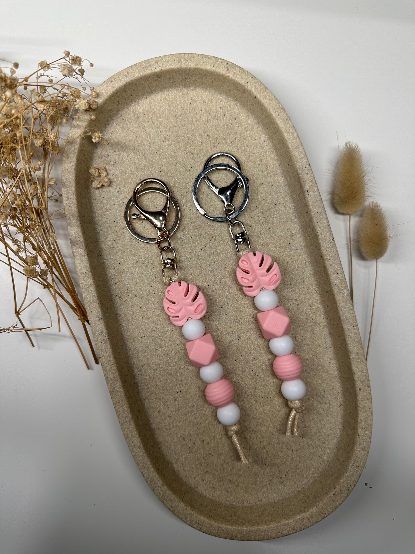 Pink 'Monstera' Keychain