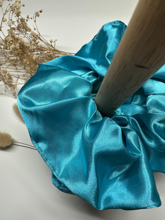 Turquoise Satin Scrunchie