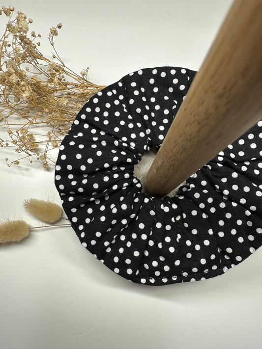 Black and White Spotted Scrunchie
