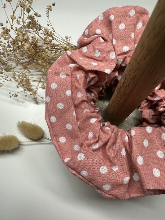 Pink and White Spotted Scrunchie