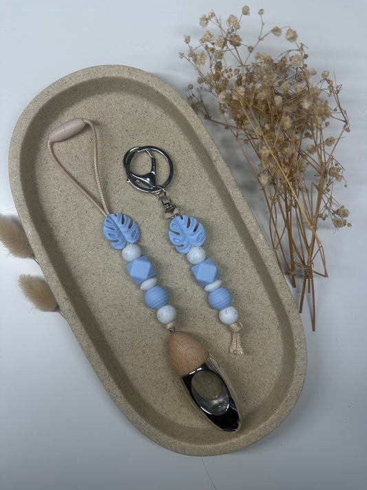 Baby Blue 'Monstera Leaf' Matching set