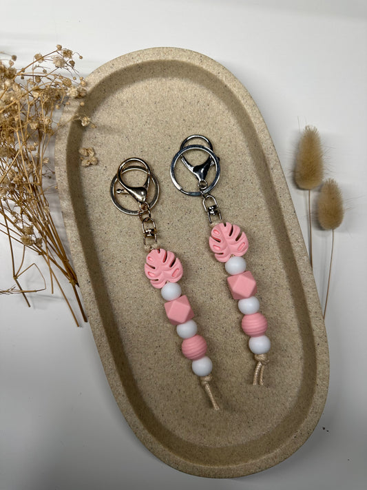 Pink 'Monstera' Keychain