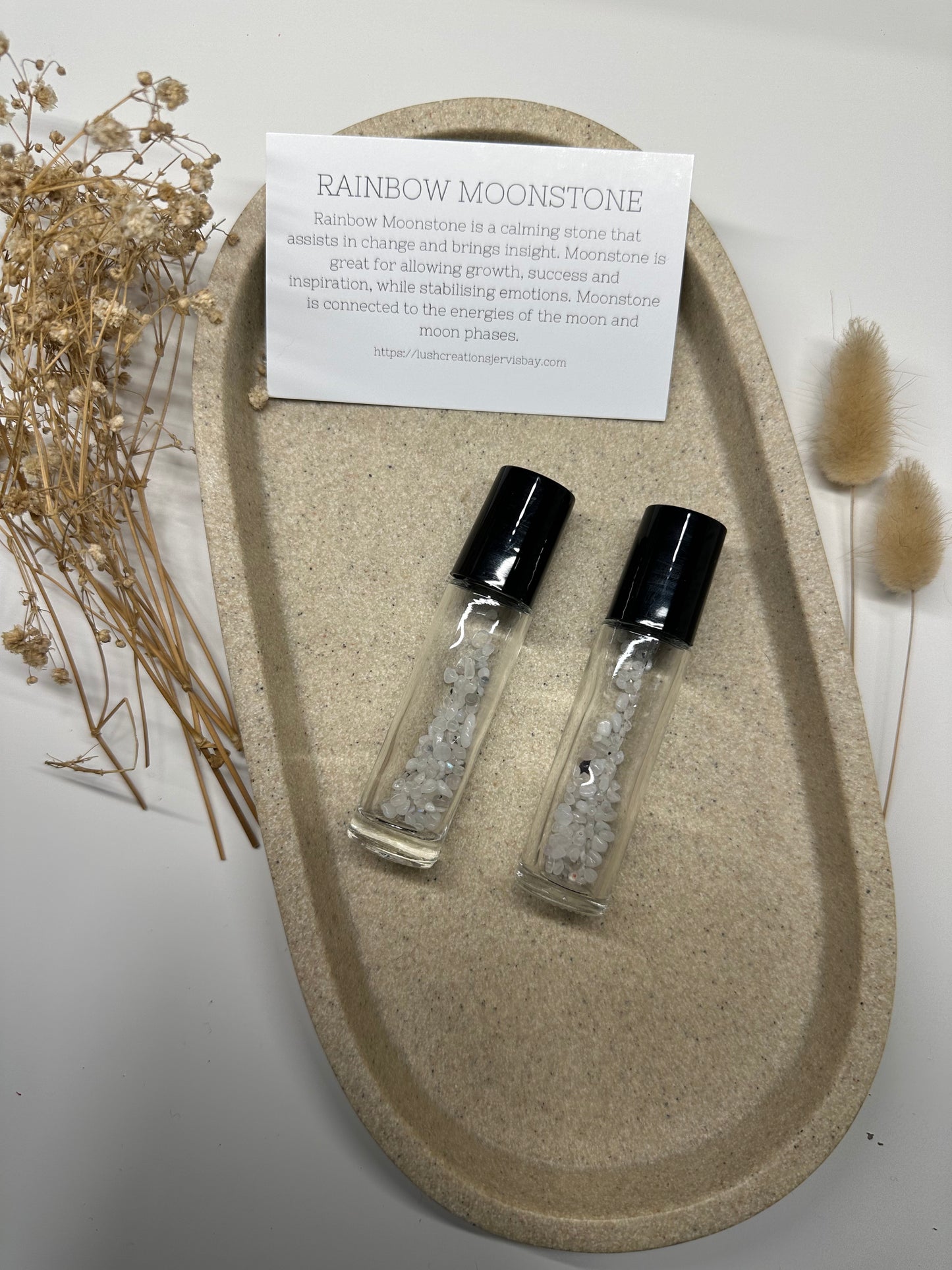 Crystal essential oil rollers 'Rainbow moonstone'